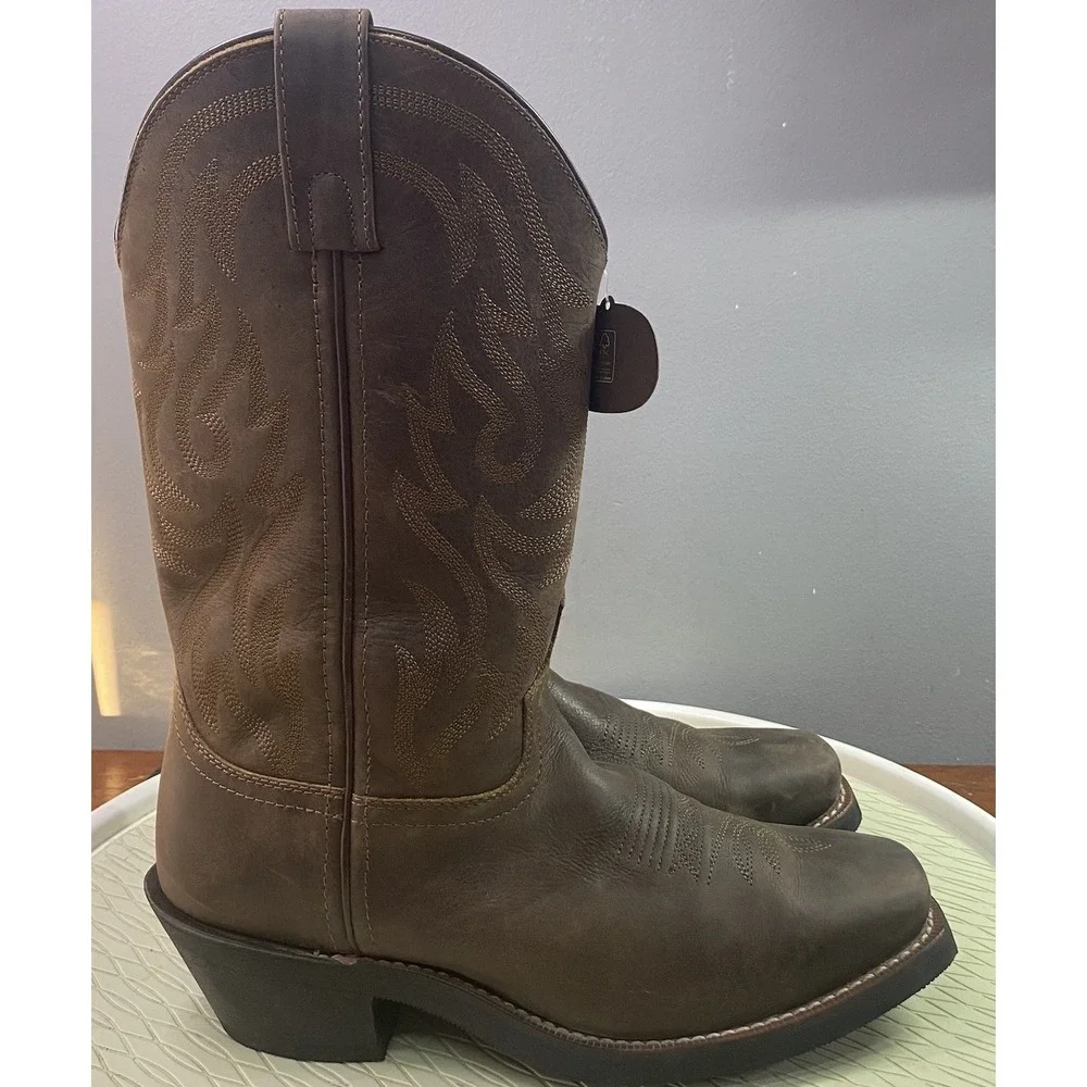 Laredo Outlaw Forge Men Leather Western Cowboy Boots Brown Square Toe 8D NWT